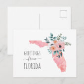 Carte Postale Bonjour de Floride. Voyage floral aquarelle (Devant / Derrière)