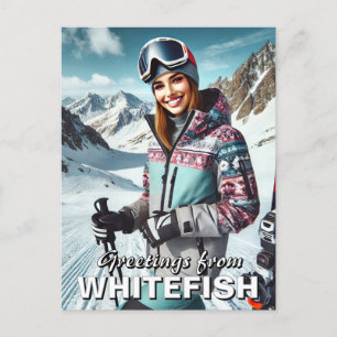 Carte Postale Bonjour de Whitefish Montana Skier Travel