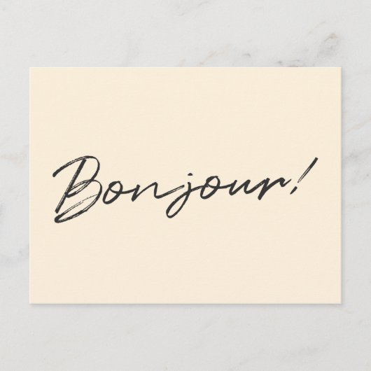 Carte Postale Bonjour! | Écriture Moderne Crème Ivoire Français (Devant)