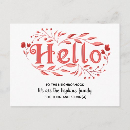 Carte Postale Bonjour, Editable Nous sommes nouveaux dans le Po (Devant)