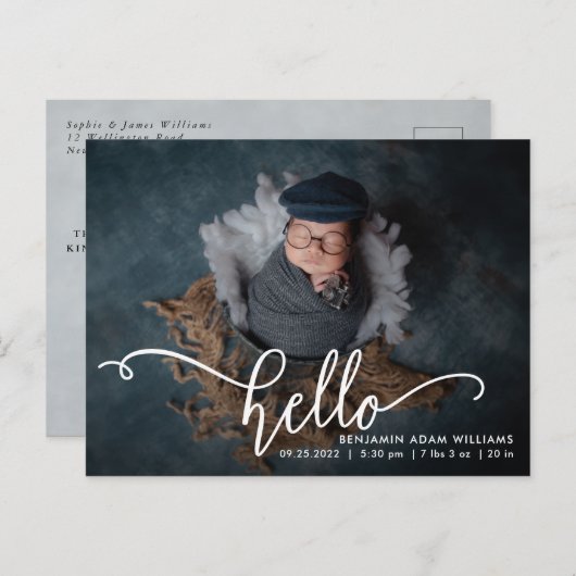 Carte Postale Bonjour Faire-part de naissance & Merci (Devant / Derrière)