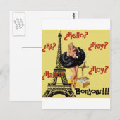 Carte Postale Bonjour - Filles Pin Up (Devant / Derrière)