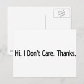 Carte Postale Bonjour . Je m'en fiche. Merci . (Devant / Derrière)