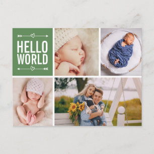 Carte Postale Bonjour le monde et annonce de naissance photo col
