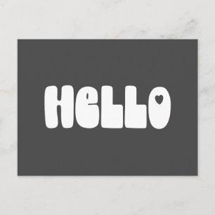 Carte Postale Bonjour lettre bulleuse rétro noire Cœur Groovy