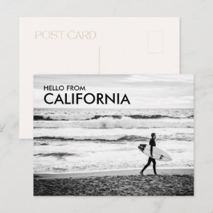 Carte Postale Bonjour moderne en noir et blanc de la plage calif