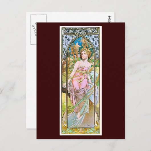 Carte Postale Bonjour, Mucha (Devant / Derrière)