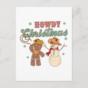 Carte Postale Bonjour Noël Cowboy Bonhomme de Neige Occidental D