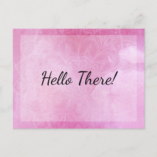 Carte Postale "Bonjour !" Note : Mandala avec aquarelle rose (Devant)