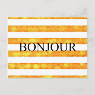 Carte Postale Bonjour Orange Rayure Bokeh