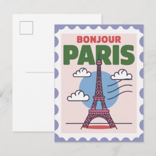 Carte Postale Bonjour Paris France Voyage Vintage
