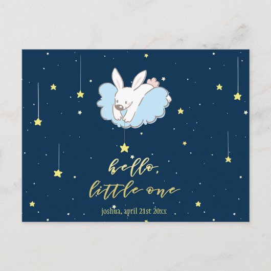 Carte Postale Bonjour Petit Un ! Mignonne lapin sur un nuage - N (Devant)