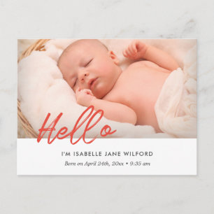 Carte Postale Bonjour - Photo d'annonce de naissance moderne