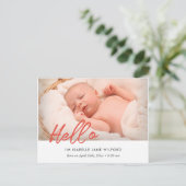 Carte Postale Bonjour - Photo faire-part de naissance moderne (Debout devant)