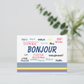 Carte Postale Bonjour plusieurs langues bandes (Debout devant)