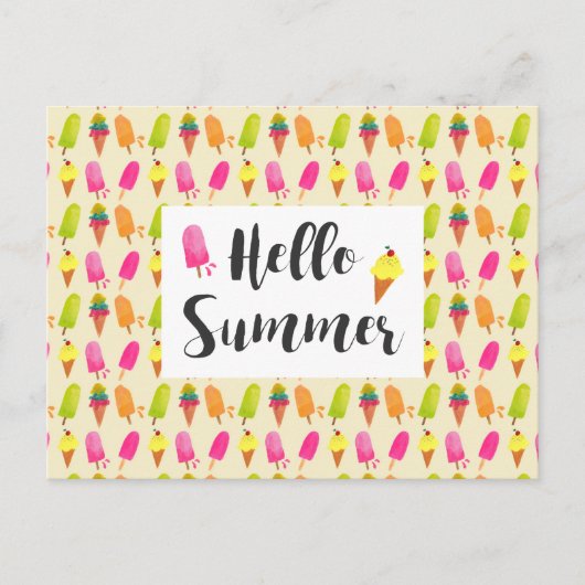 Carte Postale Bonjour Popsicles d'été et crème glacée (Devant)