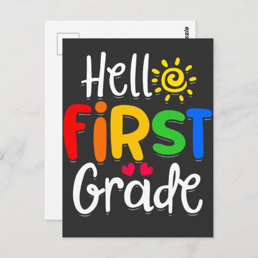 Carte Postale Bonjour première année 1ère année Retour à l'école (Devant / Derrière)