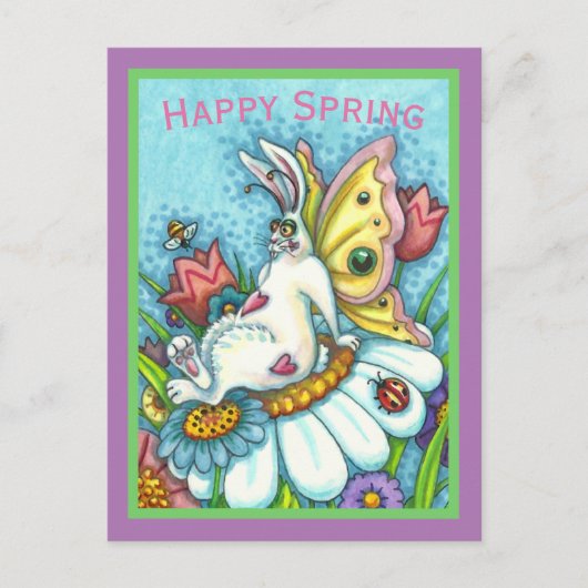 CARTE POSTALE BONJOUR PRINTEMPS FLUTTERBUN RABBIT, FUNNY BUNNY F (Devant)