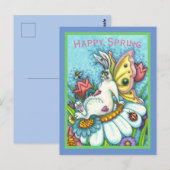 CARTE POSTALE BONJOUR PRINTEMPS FLUTTERBUN RABBIT, FUNNY BUNNY F (Devant / Derrière)