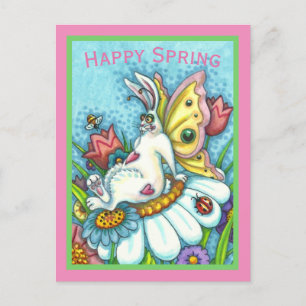 CARTE POSTALE BONJOUR PRINTEMPS FLUTTERBUN RABBIT, FUNNY BUNNY F