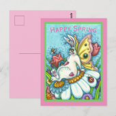 CARTE POSTALE BONJOUR PRINTEMPS FLUTTERBUN RABBIT, FUNNY BUNNY F (Devant / Derrière)