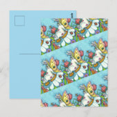 CARTE POSTALE BONJOUR PRINTEMPS FLUTTERBUN RABBIT, FUNNY BUNNY F (Devant / Derrière)