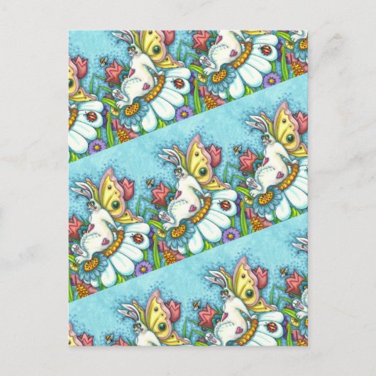 CARTE POSTALE BONJOUR PRINTEMPS FLUTTERBUN RABBIT, FUNNY BUNNY F (Devant)
