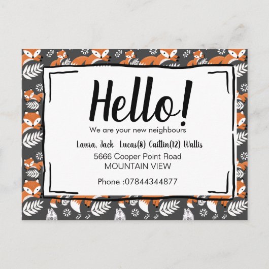 Carte Postale Bonjour rencontrer les voisins fox bois (Devant)