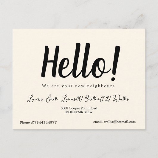 Carte Postale Bonjour, Rencontrez les voisins | Simple Welcome P (Devant)