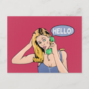Carte Postale Bonjour Retro Phone Pop Art