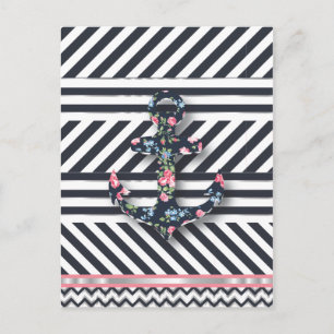 Carte Postale Bonjour Sailor ! Ancre florale Vintage rétro