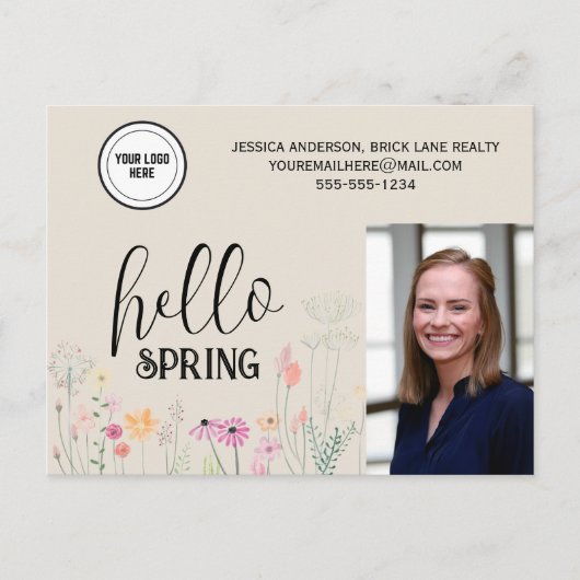 Carte Postale Bonjour Spring Floral Immobilier Marketing (Devant)
