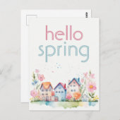 Carte Postale Bonjour Spring Floral Watercolor House Promotionne (Devant / Derrière)