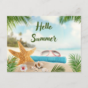 Carte Postale Bonjour Summer Tropical Beach, Coquillages, Lunett