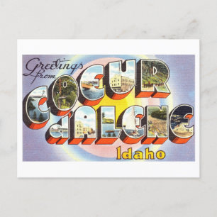 Carte Postale Bonjour vintage de Coeur d'Alene, Idaho,