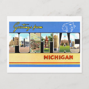 Carte Postale Bonjour vintage de Pontiac, Michigan,