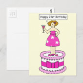 Carte Postale Bonne 21e dame caricaturale d'anniversaire sur un  (Devant / Derrière)