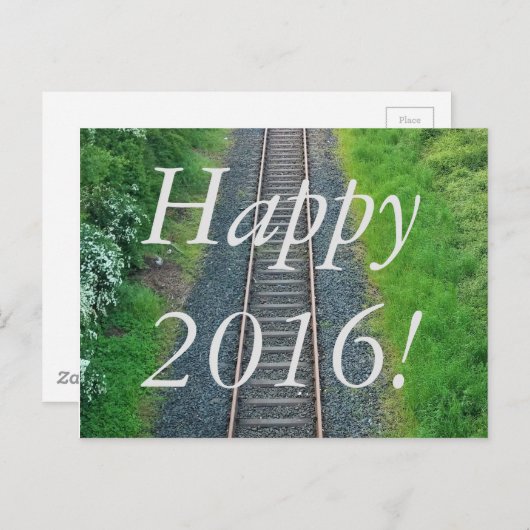 Carte Postale Bonne année 2016 ! Train Track Railway in Nature (Devant / Derrière)