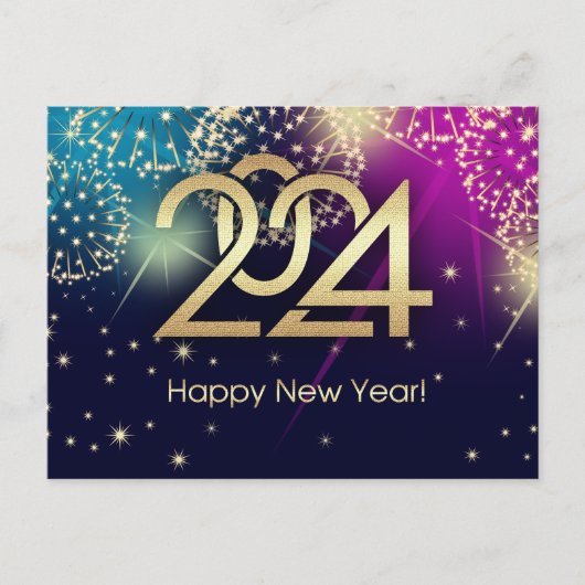 Carte Postale Bonne année 2024. Feux d'artifice  (Devant)