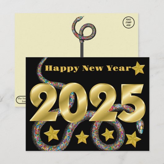 Carte Postale Bonne année 2025 du serpent (Devant / Derrière)