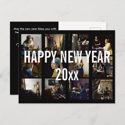 Carte Postale Bonne année avec Johannes Vermeer Patchwork (Devant / Derrière)