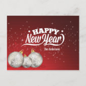 Carte Postale Bonne année | Baubles d'argent | Rouge (Devant)
