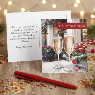 Carte Postale Bonne Année Champagne & Baies Rouges Fêtes