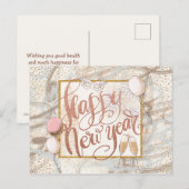 Carte Postale Bonne année Champagne, ballons, Confetti (Devant / Derrière)