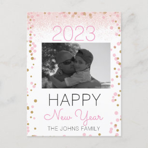 Carte Postale Bonne Année Confettis Photo Rose Pailleté