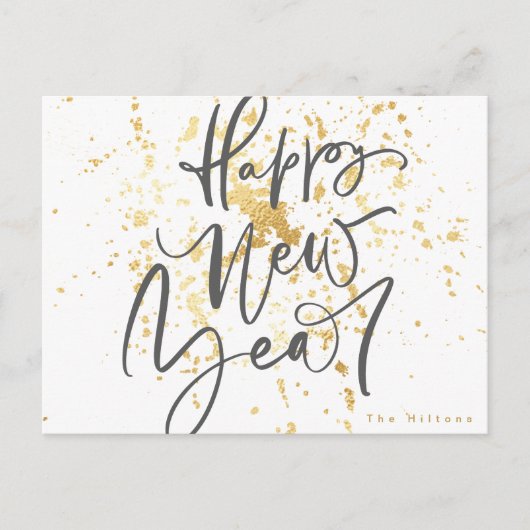 Carte Postale Bonne année en gris texte manuscrit (Devant)