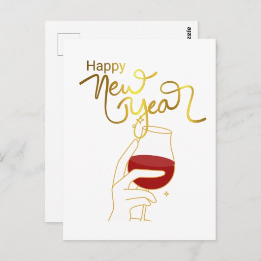 Carte Postale Bonne Année En Or (Devant / Derrière)