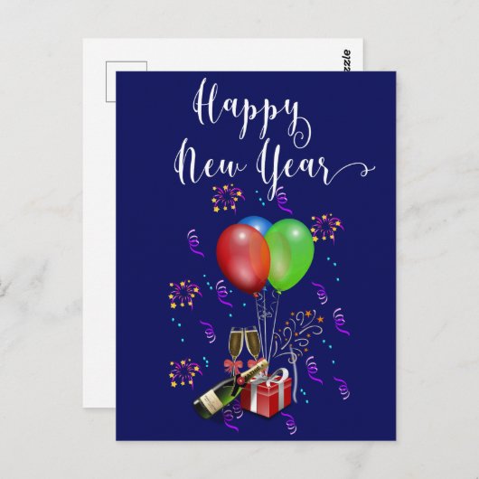 Carte Postale Bonne année Feu d'artifice Champagne (Devant / Derrière)