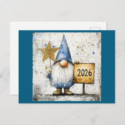 Carte Postale Bonne année Gnome, 2026, (Devant / Derrière)
