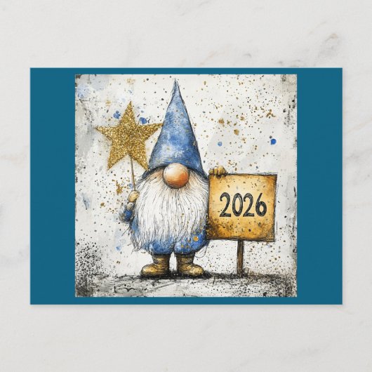 Carte Postale Bonne année Gnome, 2026, (Devant)